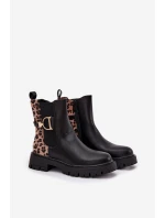 Zateplené Kotníkové Boty Dámské S Zlatým Detaily Panterka Černé Priscilla