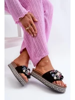 Dámské pantofle na platformě s ozdobami S.Barski černá Dámské pantofle na platformě s ozdobami S.Barski černá