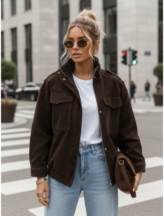 FashionStreet dámská semišová bunda bomber v čokoládové barvě TY5577