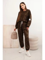 Dámský oversize dresový komplet z viskózy s prodlouženou mikinou a efektem praní hnědý