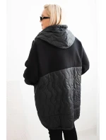 Dámská prošívaná mikina Plus Size s kapucí a velkými kapsami černá