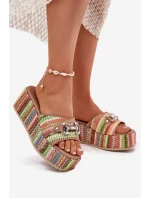 Dámské Pantofle Na Klínu S Pletením A Dekorací Multikolor Isolene