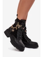 Dámské Pracovní Boty Zateplené Se Zlatým Řetězem A Přívěsky Černé Vessara