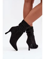 Dámské kotníkové boty na jehlovém podpatku s mačkanou horní částí Ulisse – černé, eko semiš