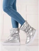 Krásné sněhule dámské šedo-stříbrné bez podpatku Krásné sněhule dámské šedo-stříbrné bez podpatku