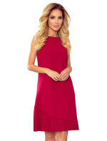 KARINE - Červené dámské trapézové šaty s asymetrickým plisováním 308-2