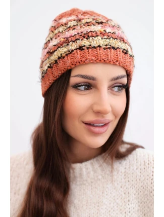 Dámská zimní čepice s barevným vláknem a elastickým stahováním K352 rudá