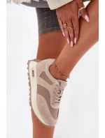 Semišové Sneakersy Na Platformě Dámské Big Star RR274897 HI-POLY SYSTEM Béžové