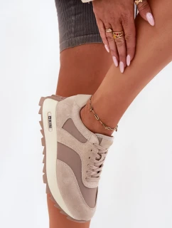 Semišové Sneakersy Na Platformě Dámské Big Star RR274897 HI-POLY SYSTEM Béžové
