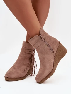 Dámské zateplené botky na platformě s třásněmi Olivarae – Béžové