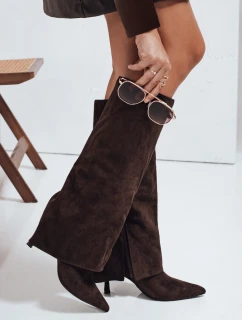 Dámské semišové kozačky s širokým svrškem hnědé FashionStreet ZY1043