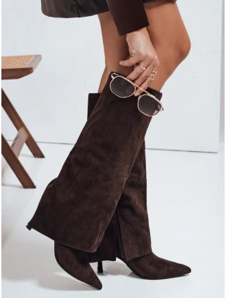 Dámské semišové kozačky s širokým svrškem hnědé FashionStreet ZY1043