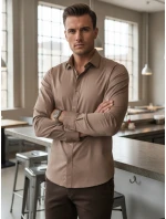 Pánská elegantní hladká béžová košile REGULAR FIT FashionStreet DX2686 Pánská elegantní hladká béžová košile REGULAR FIT FashionStreet DX2686