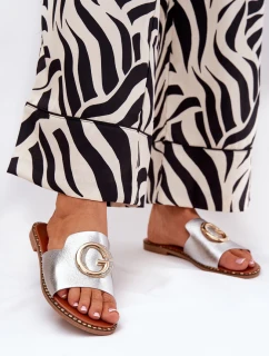 Ekokožené Ploché Sandály Pro Ženy S Dekorativním Detalem Stříbrné Frelie