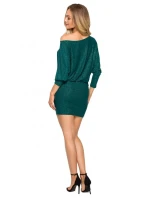 Mini šaty se spadlými rameny M723 smaragdové - MOE