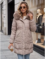 Dámská zimní prošívaná bunda s kapucí, světle béžová, FashionStreet TY5823 Dámská zimní prošívaná bunda s kapucí, světle béžová, FashionStreet TY5823