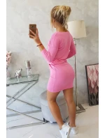 Viskózové šaty s vázáním v pase růžové