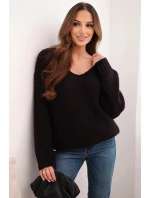 Dámský svetr s příměsí vlny s výstřihem do V švestkový