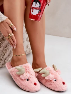 Vánoční Pantofle S Motivem Sobů Kožešinové Růžové Asielle