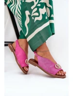 Dámské Sandály S Dekorací Na Plochém Podpatku Eko Sametové Růžové Ralisses