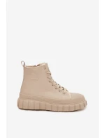 Zateplené dámské tenisky na platformě z ekokůže Big Star SS274535 béžové