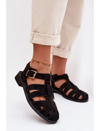Dámské Římské Sandály Černé Janessa se Zlatým Přezkou