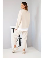 Dámská souprava s máslovou mikinou a volnými tepláky béžový