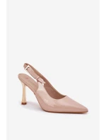 Lakovane Lodičky S Otevřenou Patou A Špičatými Špičkami Béžové Rivori