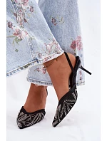 Ozdobené sandály s síťkou na jehlovém podpatku Černé Bedira