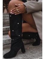 Kozaki Damskie Ocieplane Na Słupku Z Ozdobnymi Detalami Czarne Lucinda