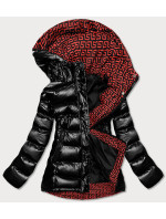 Černo/červená dámská prošívaná bunda s kapucí (XW817X)