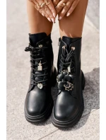 Ekokožené Boty Worker Dámské S Připínáky Černé Rianael