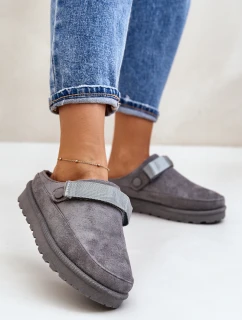 Dámské Teplé Pantofle S Kožešinou Na Platformě Šedé Azida