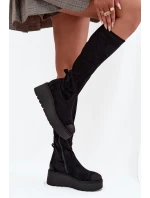 Dámské kozačky nad kolena na platformě a klínku Vinceza – černé