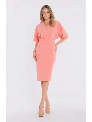 Midi šaty se zavinovacím střihem S434 lososová - Stylove Midi šaty se zavinovacím střihem S434 lososová - Stylove