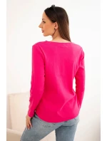 Dámská bavlněná blůza s dlouhým rukávem a knoflíky u výstřihu fuchsie