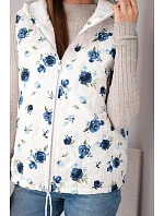 Dámská prošívaná vesta s květinovým vzorem a kapucí námořnická modrá