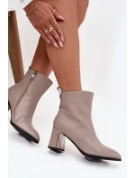 Zateplené kotníčkové boty na podpatku z pravé kůže Vinceza 66812 šedé