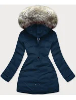 Tmavě modro-růžová oboustranná dámská zimní bunda s kapucí (w631)