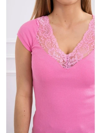 Halenka s krajkovým výstřihem světle růžová Halenka s krajkovým výstřihem světle růžová
