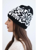 Zimní dámská čepice z vlny s norským vzorem K354 černý+bílý