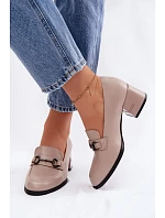 Kožené dámské polobotky na podpatku Vinceza 18116 Béžové