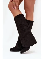 Wsuwane dámské kovbojky na sloupku s třásněmi Zalia – černé