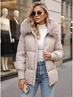 Dámská zimní prošívaná bunda s kapucí, světle béžová, FashionStreet TY6001