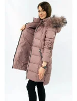 Dámská prošívaná zimní bunda ve starorůžové barvě s kapucí (7702)