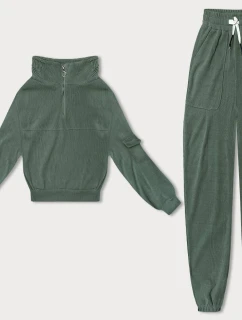 Dámský teplákový komplet typu "wafel" v olivové barvě (AMG-339A)