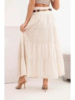 Dámská maxi bavlněná sukně s ažurovým vyšíváním a elastickým pasem béžová