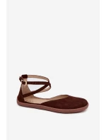 Dámské semišové barefoot baleríny s pásky Zazoo – čokoládové