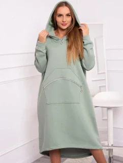 Zateplené šaty s kapucí tmavě mátové