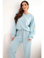 Dámský máslový komplet s volnou mikinou a kalhotami s nápisem LOVE tmavě mentolová